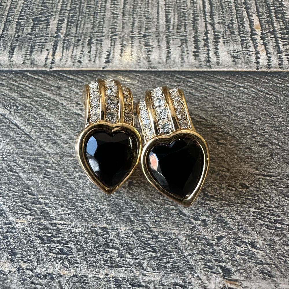 Vintage Nina Ricci Crystal & Heart Earrings - Picture 4 of 7